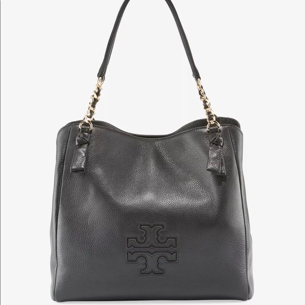 Tory Burch Harper Zip Tote Black Leather Satchel